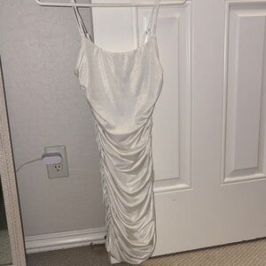 Lucy in the Sky Shimmering White Ruched Mini Dress